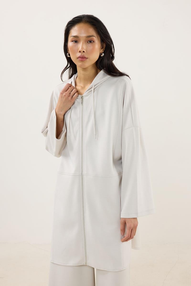 Önden Fermuarlı Modal Sweatshirt Taş