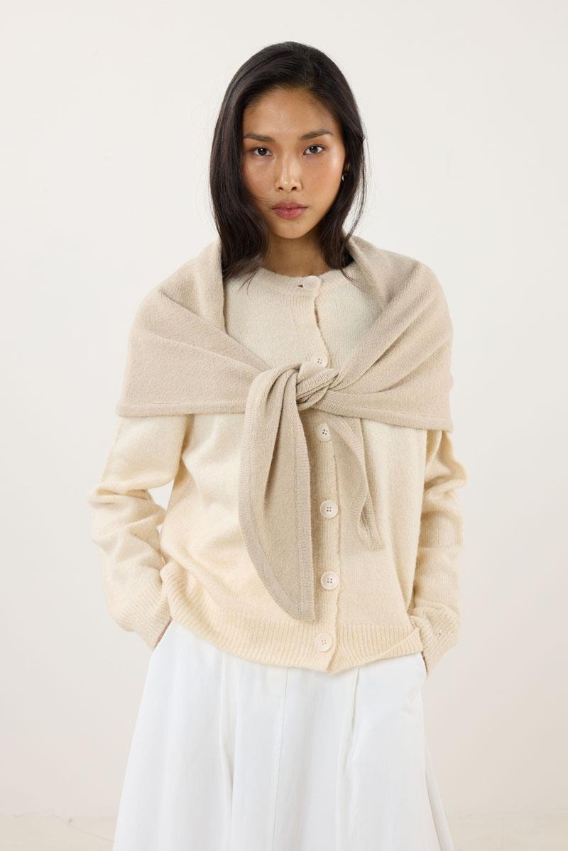 Örme Triko Atkı Krem