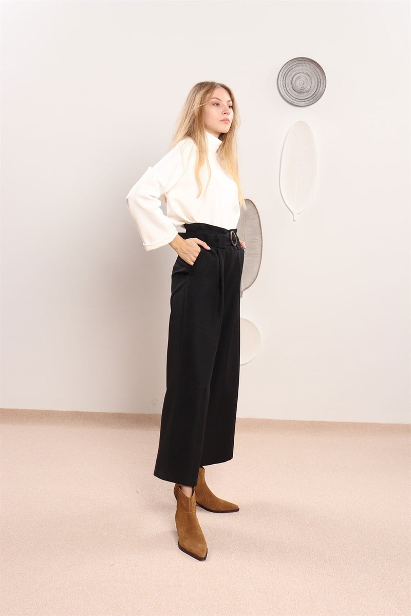 Oval Kemik Tokalı Pantolon