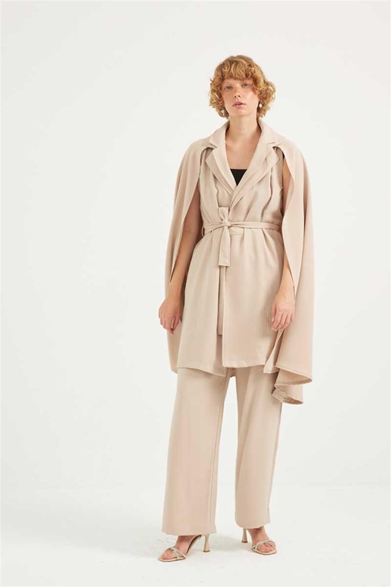 Premium Krep Pelerinli Ceket