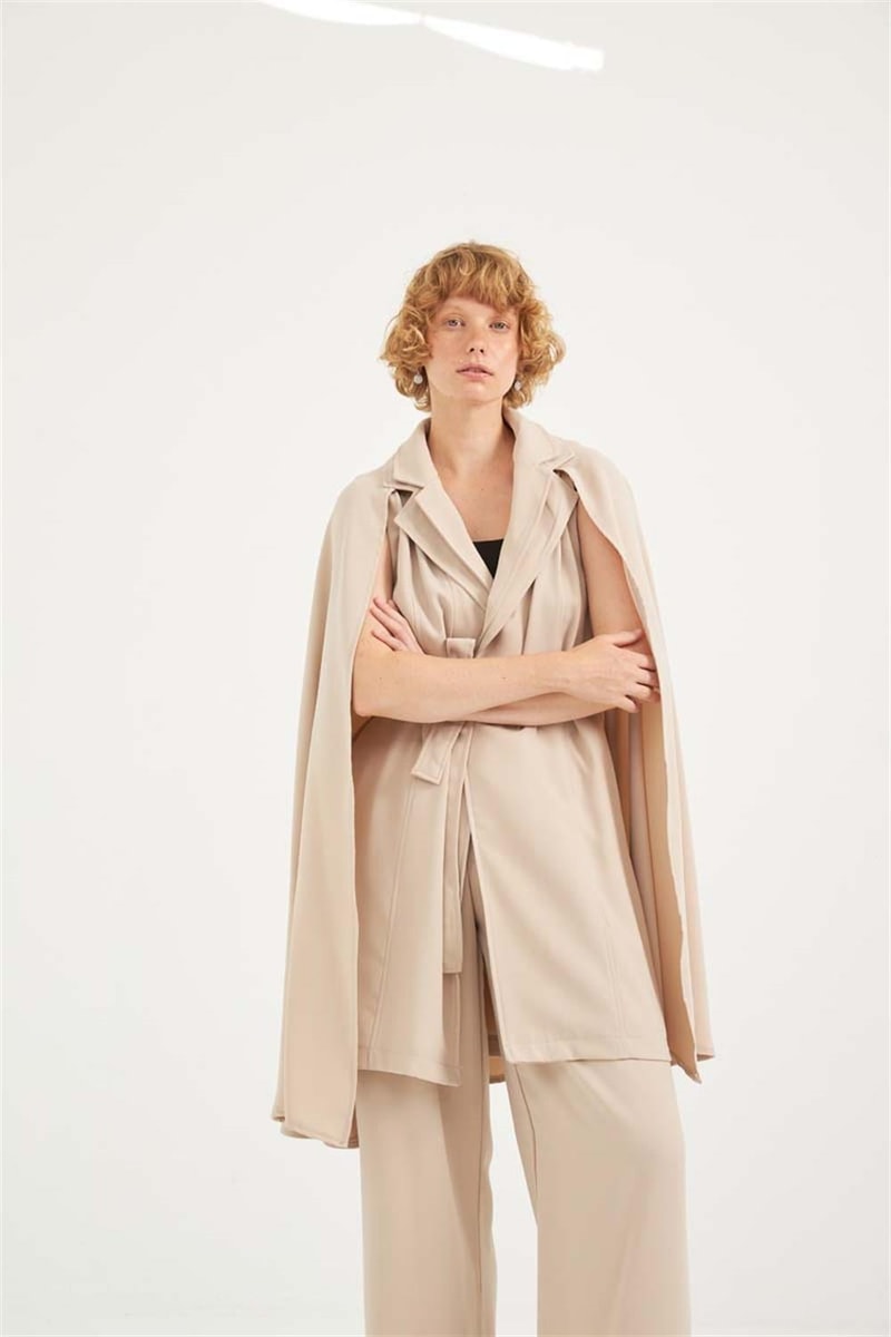 Premium Krep Pelerinli Ceket