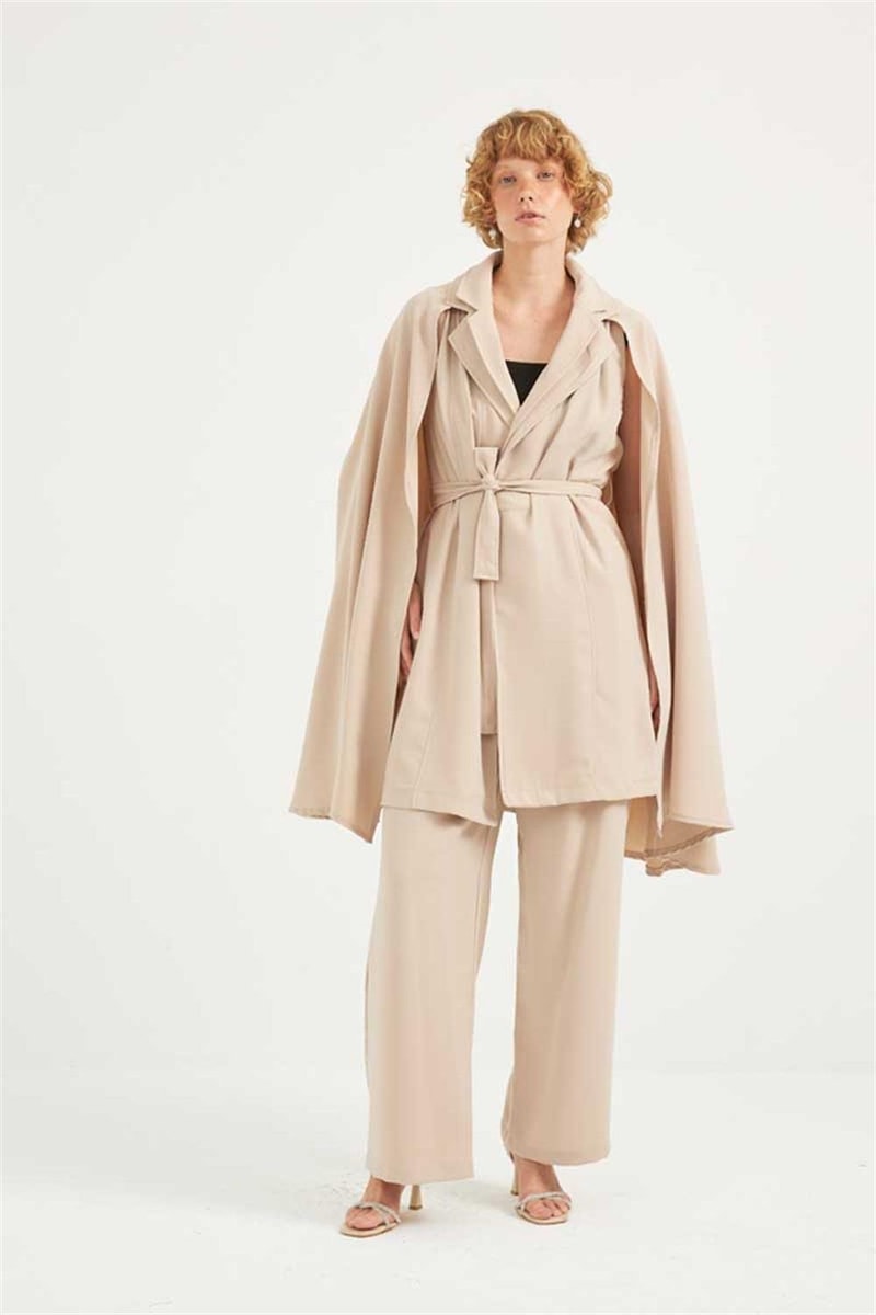 Premium Krep Pelerinli Ceket