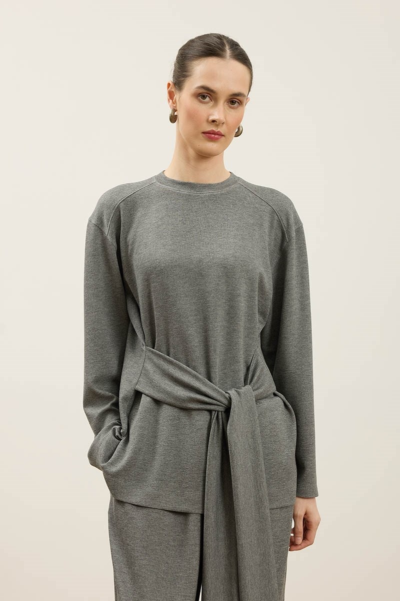 Rahat Kesim Bağlamalı Sweatshirt Antrasit