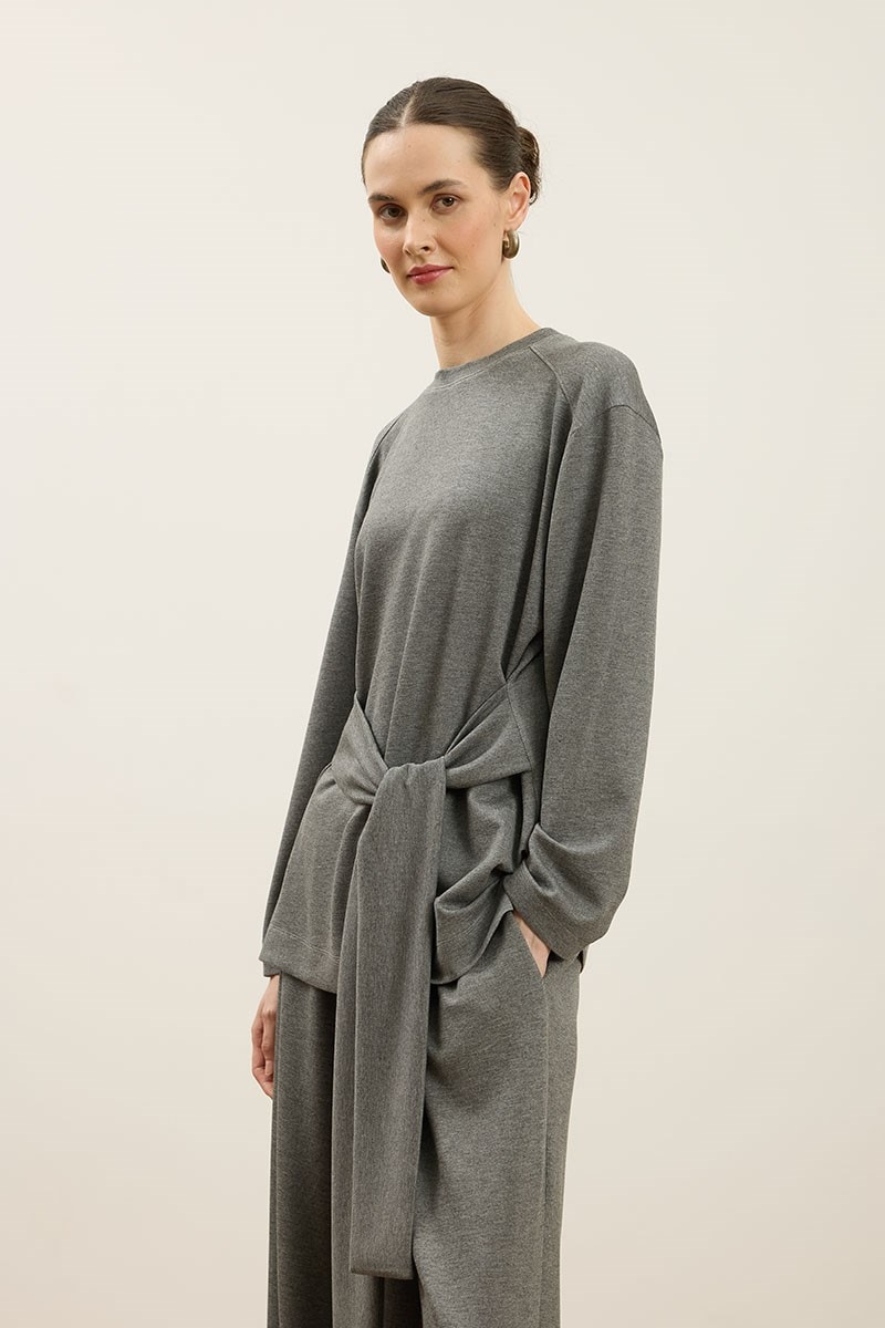 Rahat Kesim Bağlamalı Sweatshirt Antrasit