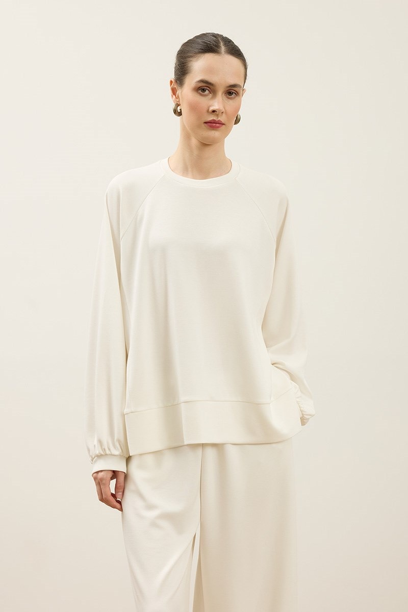 Rahat Kesim Sweatshirt Ekru