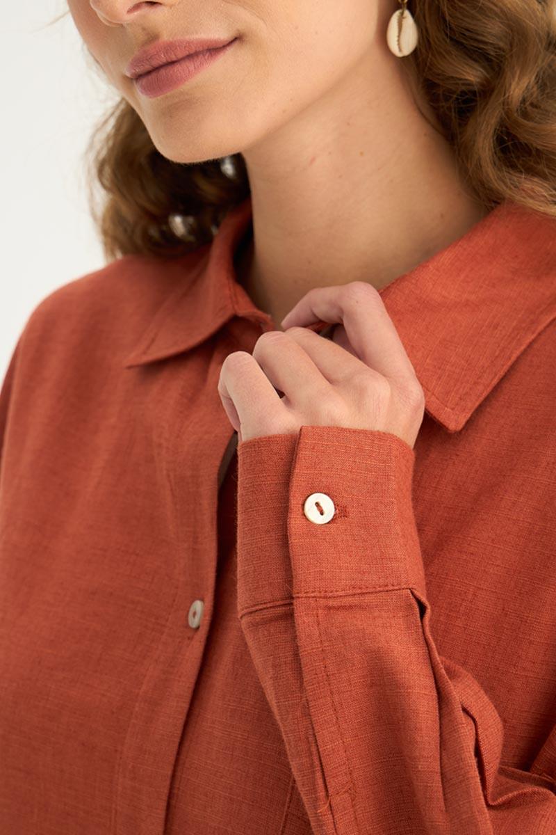 Sedef Düğmeli Keten Gömlek