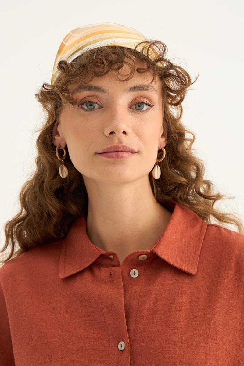 Sedef Düğmeli Keten Gömlek