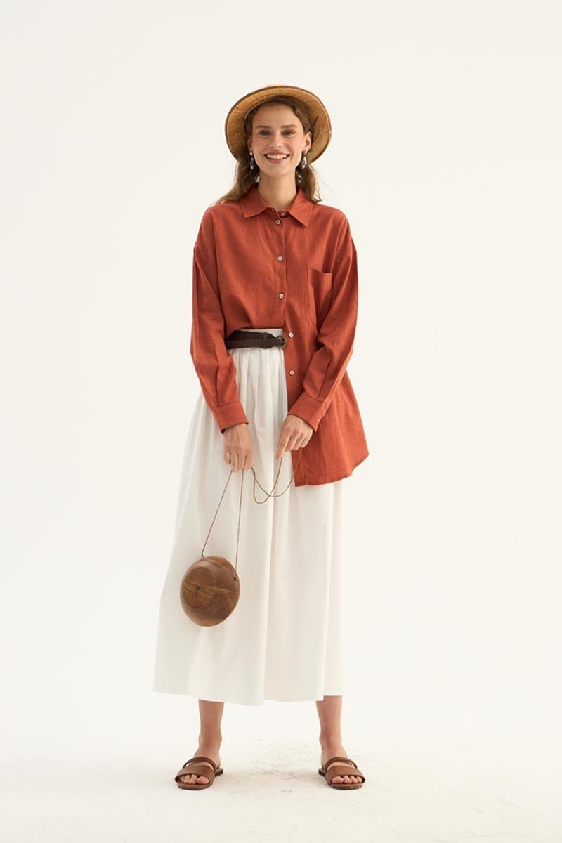 Sedef Düğmeli Keten Gömlek