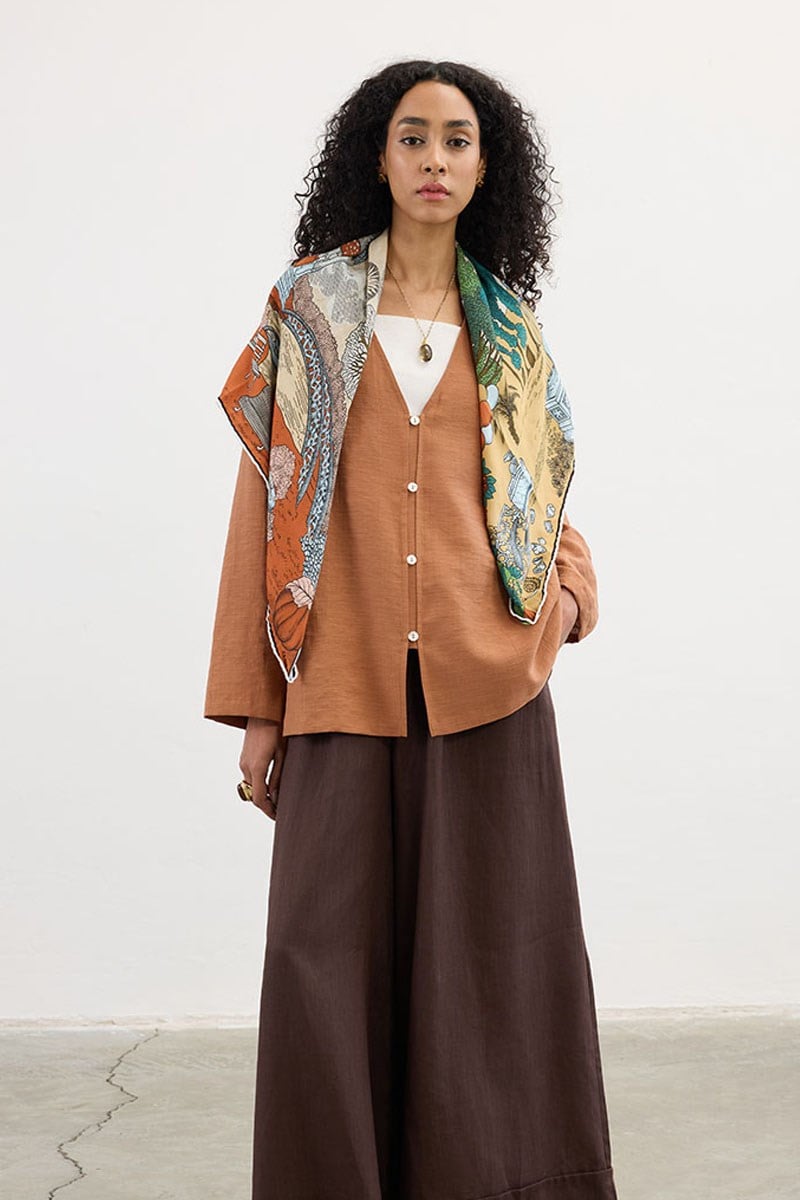 Sedef Düğmeli Kimono Kiremit
