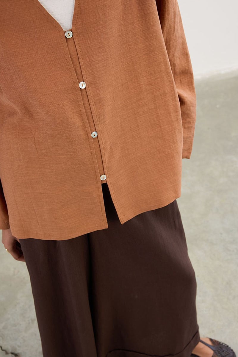 Sedef Düğmeli Kimono Kiremit