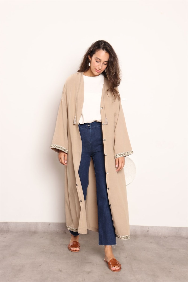 Şerit Detaylı Kimono