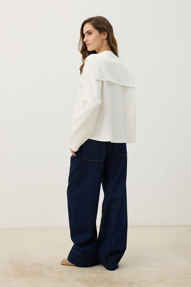 Seyyar Parçalı Sweatshirt Ekru