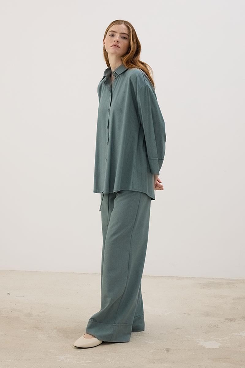 Sırtı Pileli Gömlek Koyu Mint