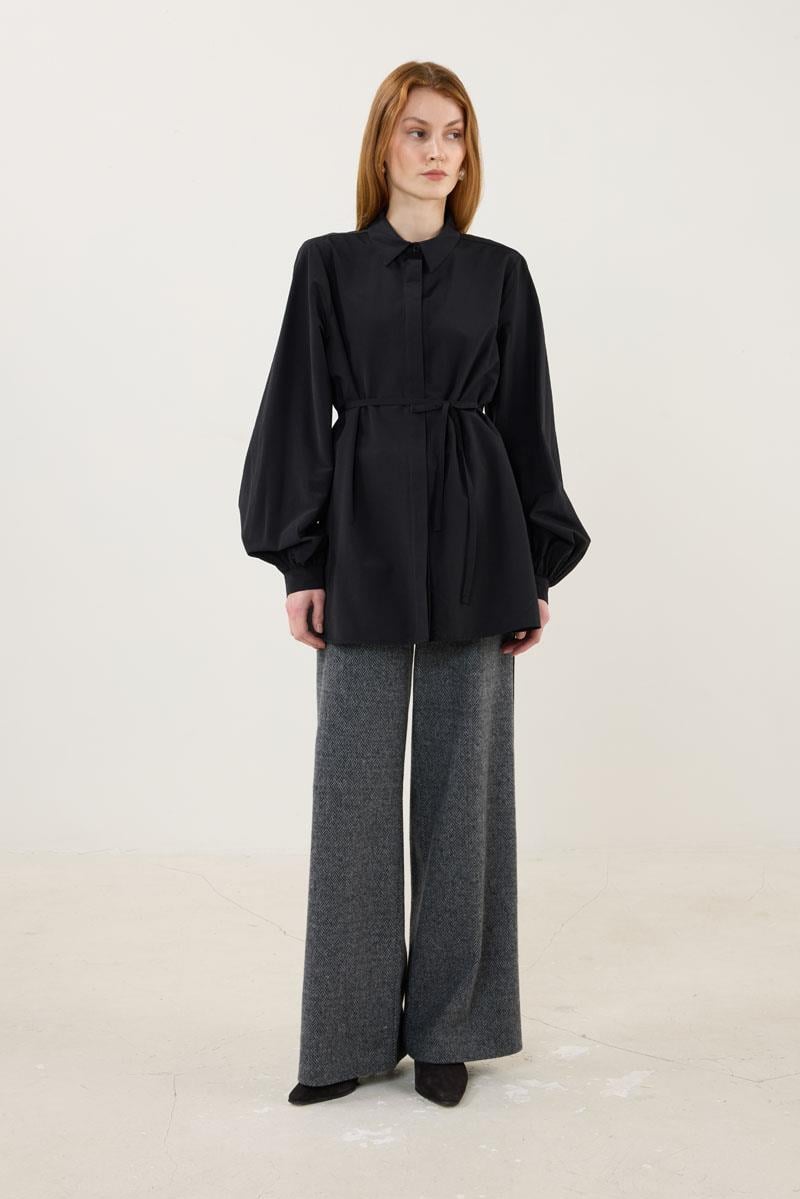 Takma Balon Kollu Gömlek Siyah