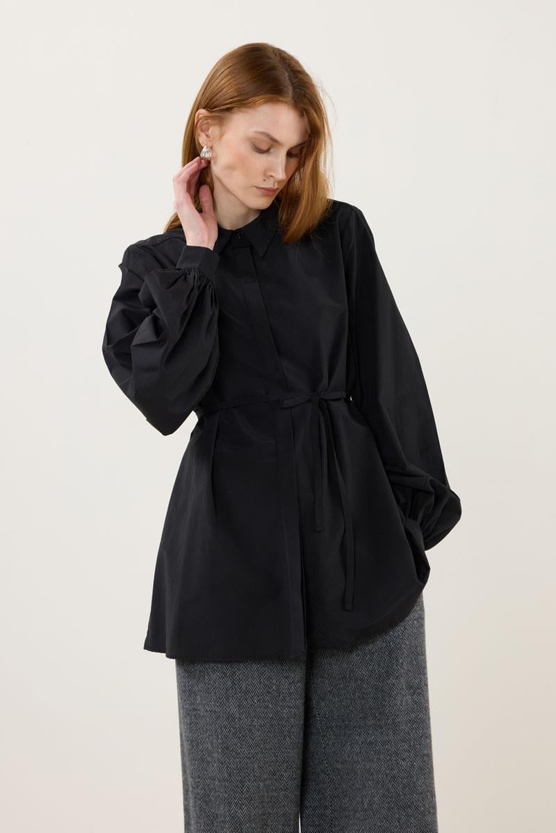 Takma Balon Kollu Gömlek Siyah