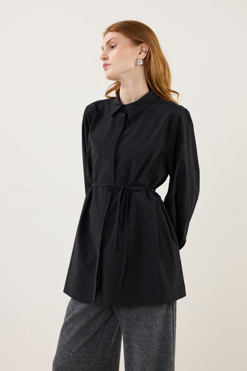 Takma Balon Kollu Gömlek Siyah