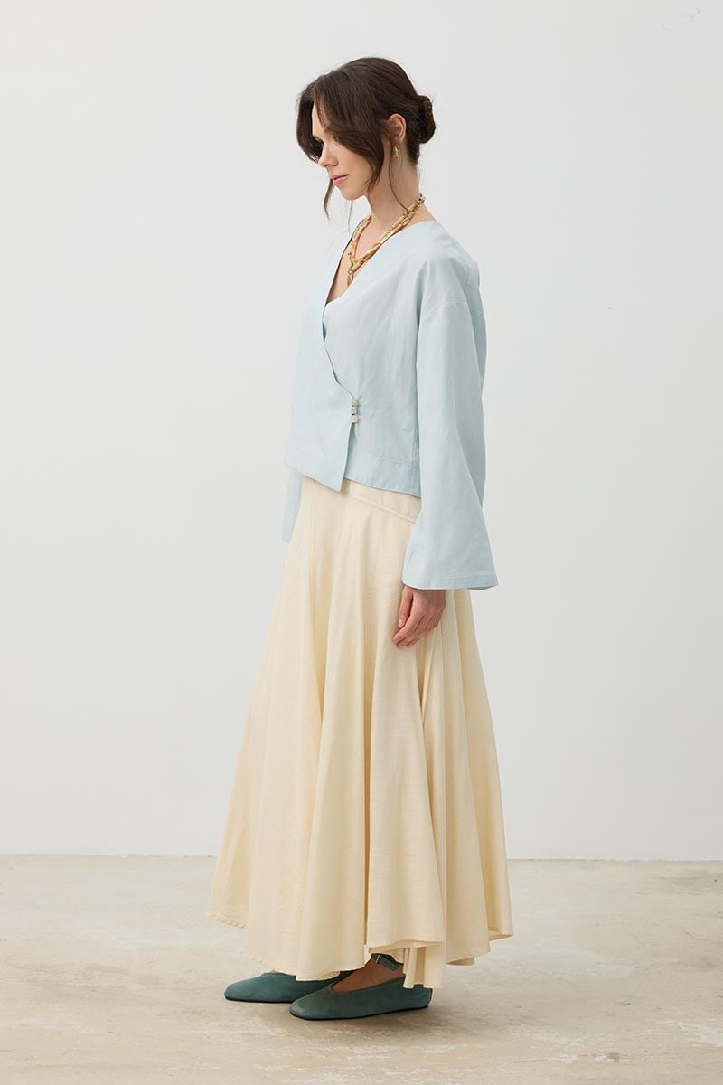 Üç Düğmeli Kimono Buz Mavisi