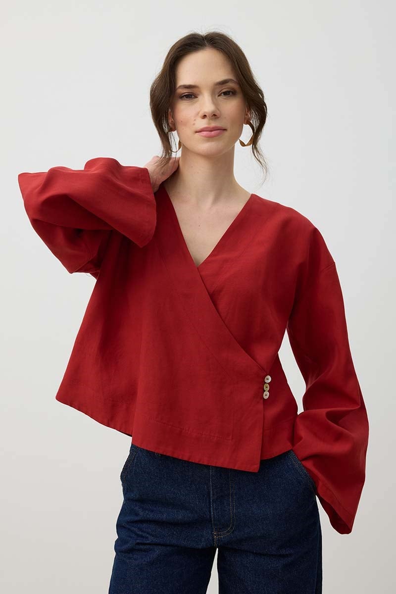 Üç Düğmeli Kimono Kırmızı
