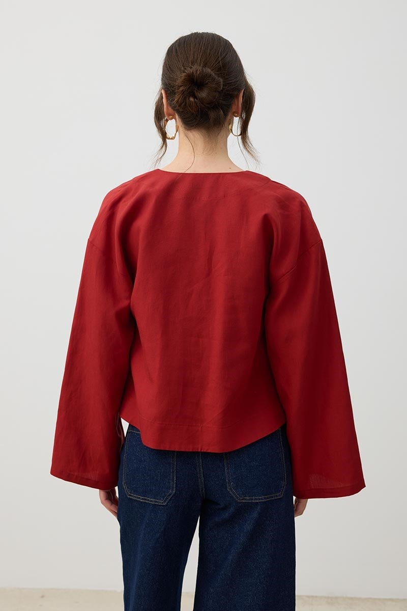 Üç Düğmeli Kimono Kırmızı