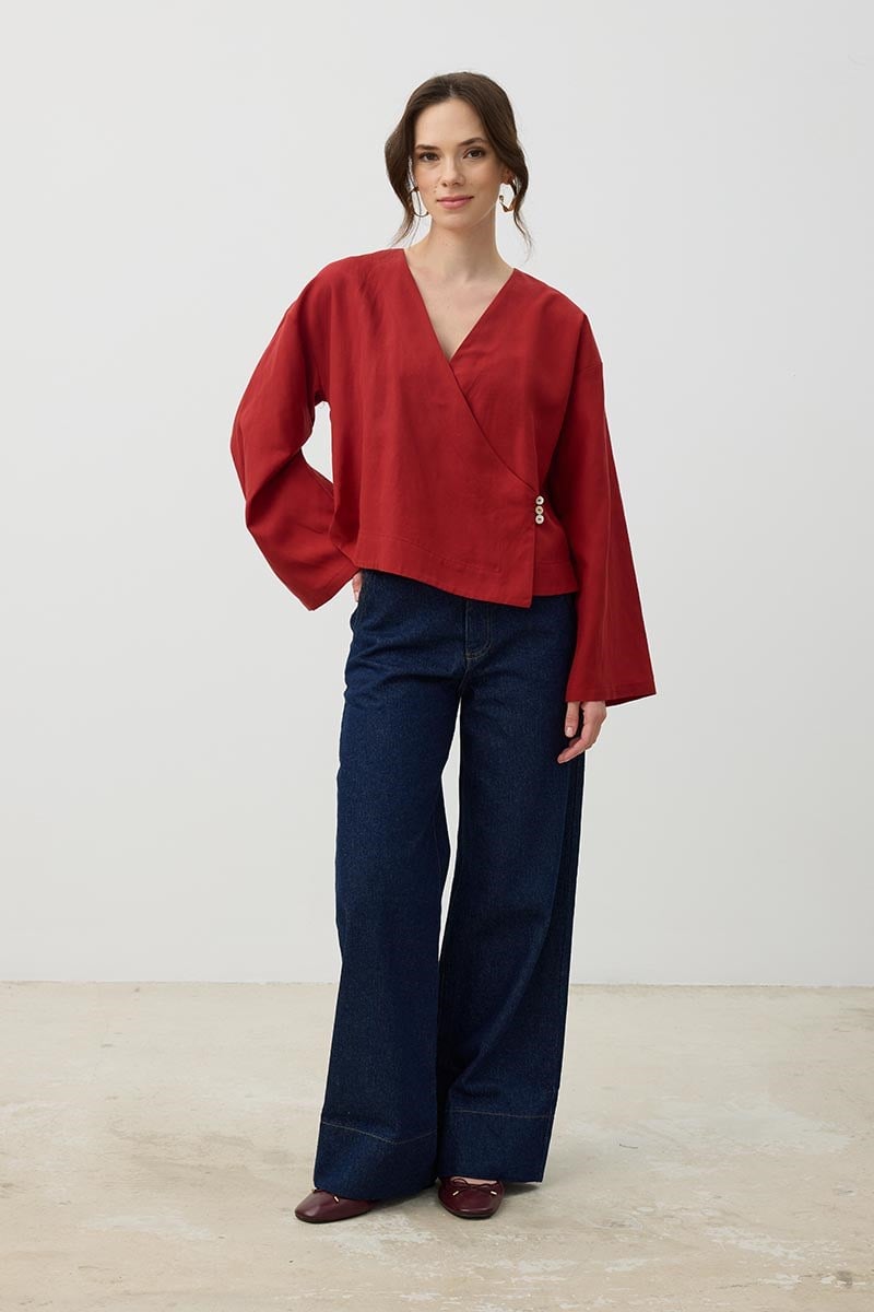 Üç Düğmeli Kimono Kırmızı