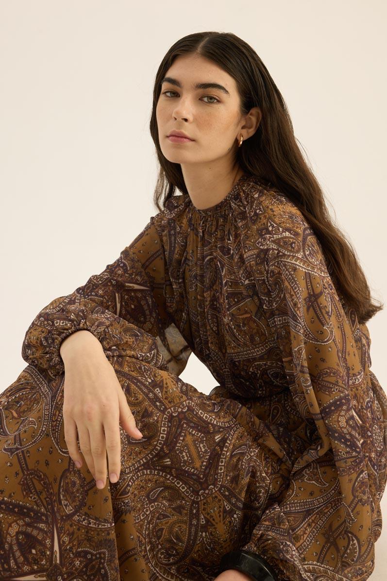 Üç Katlı Şifon Elbise Zeytin yeşili