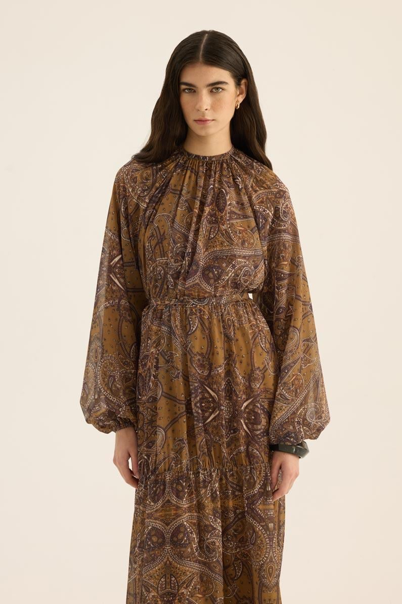 Üç Katlı Şifon Elbise Zeytin yeşili