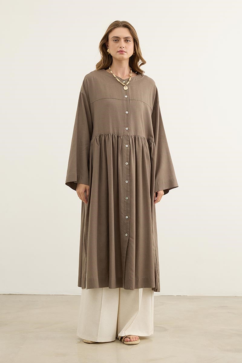 Uzun Kimono Tunik Koyu Vizon