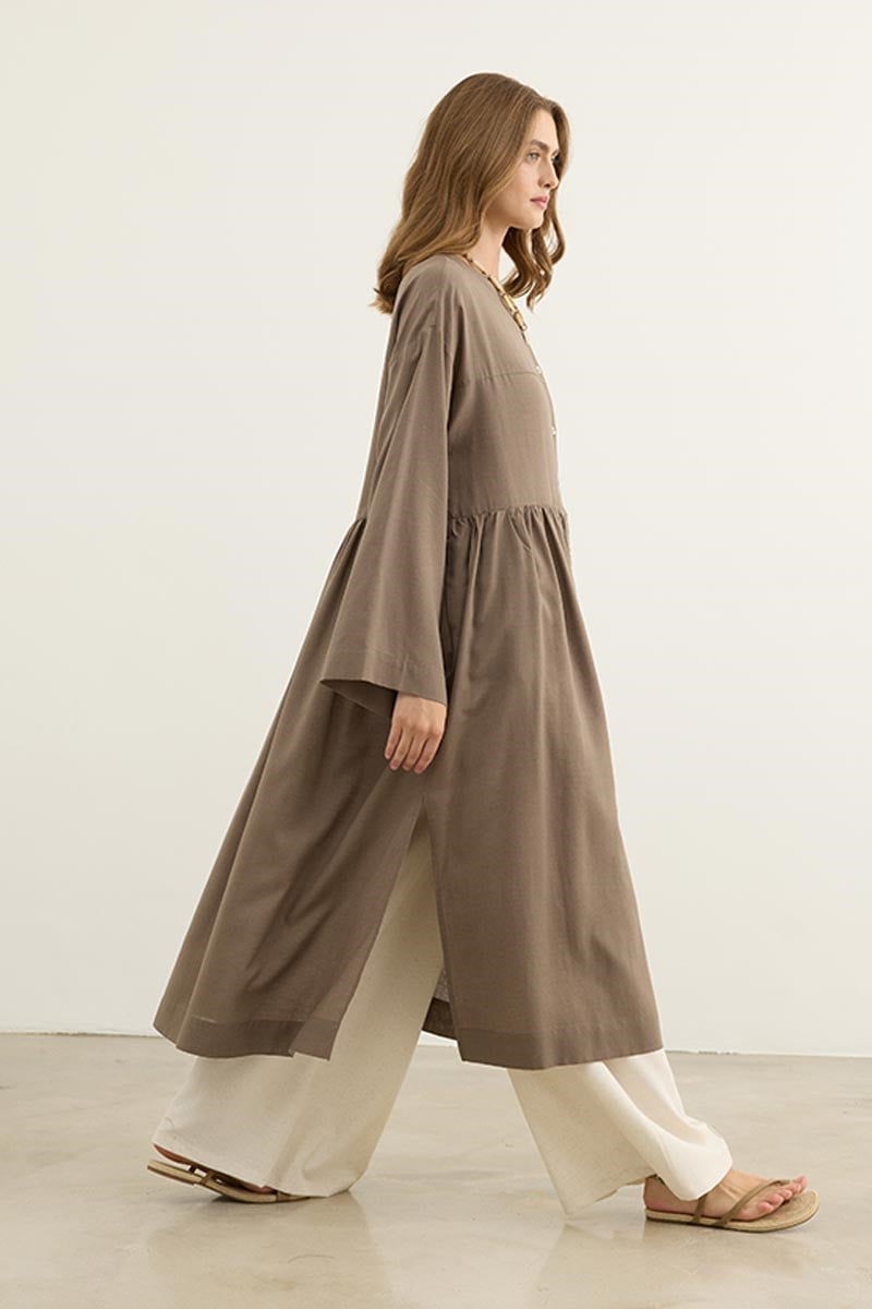 Uzun Kimono Tunik Koyu Vizon