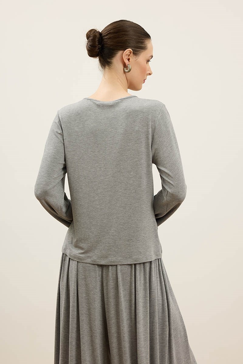 Uzun Kol Viskon Basic Bluz Antrasit