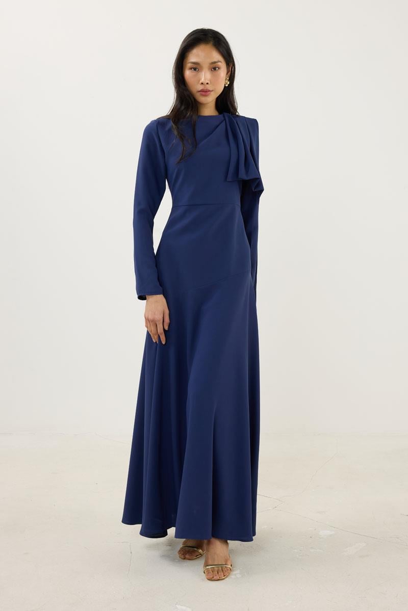 Verev Kesimli Abiye Elbise Lacivert
