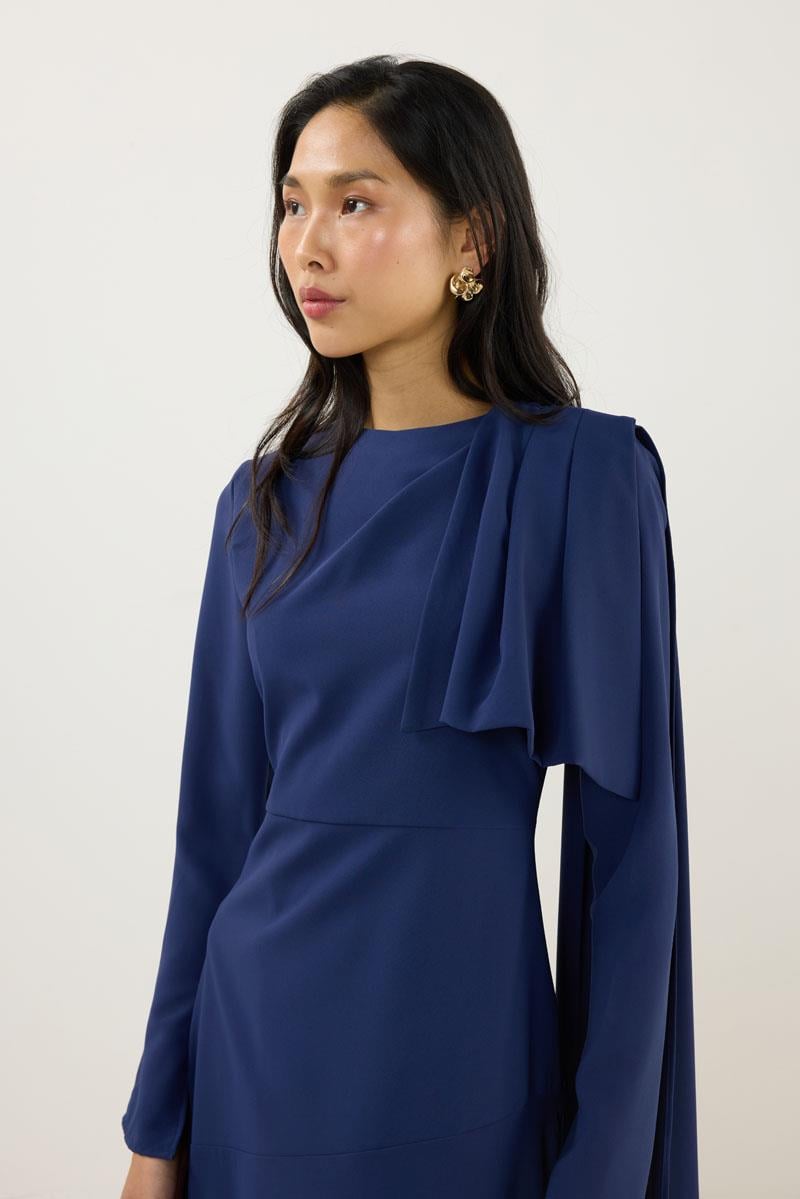 Verev Kesimli Abiye Elbise Lacivert