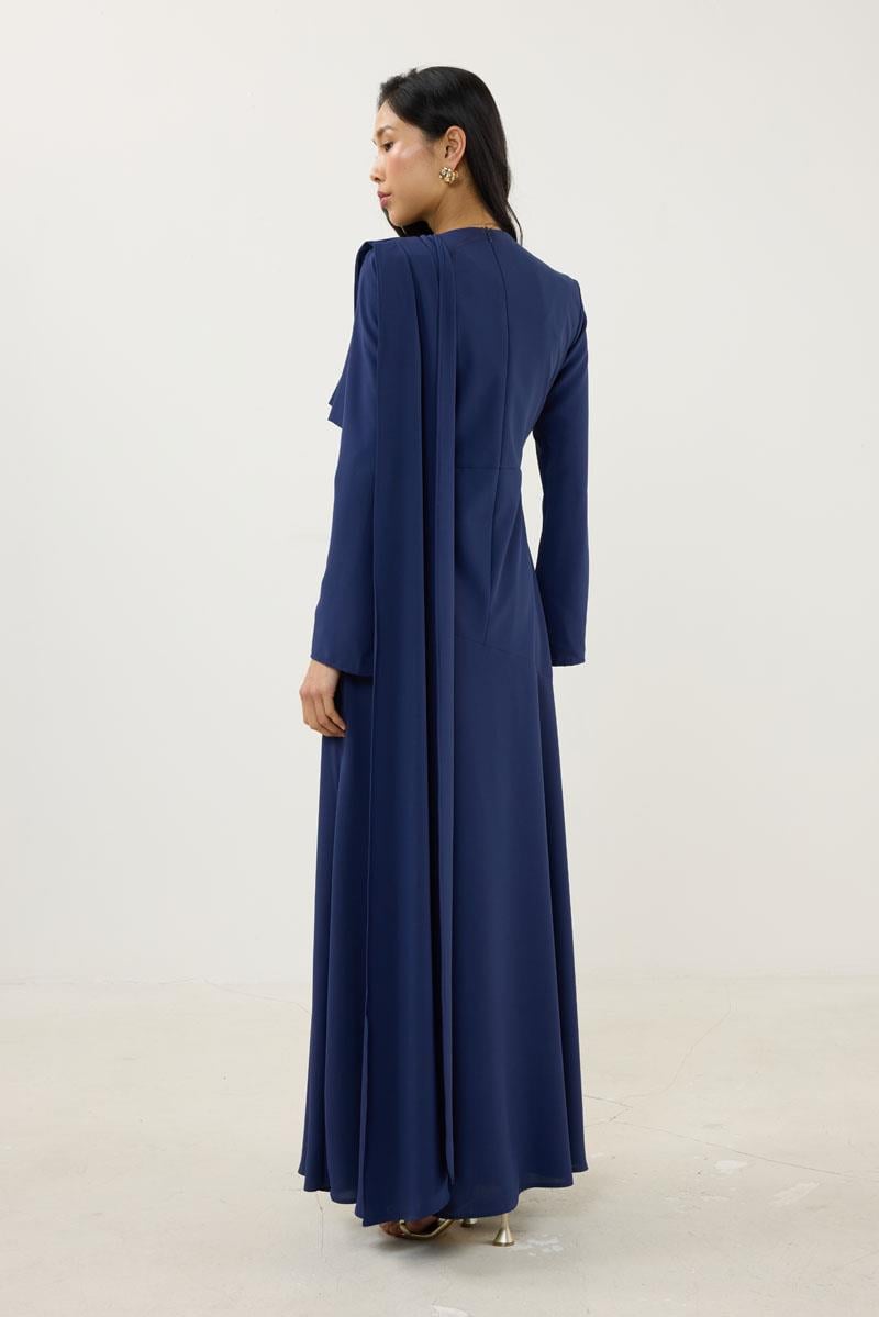 Verev Kesimli Abiye Elbise Lacivert