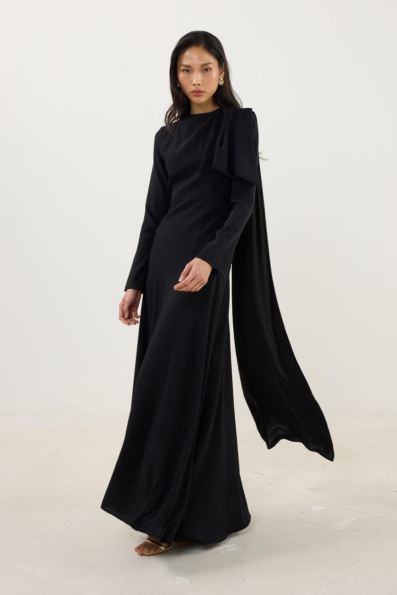 Verev Kesimli Abiye Elbise Siyah