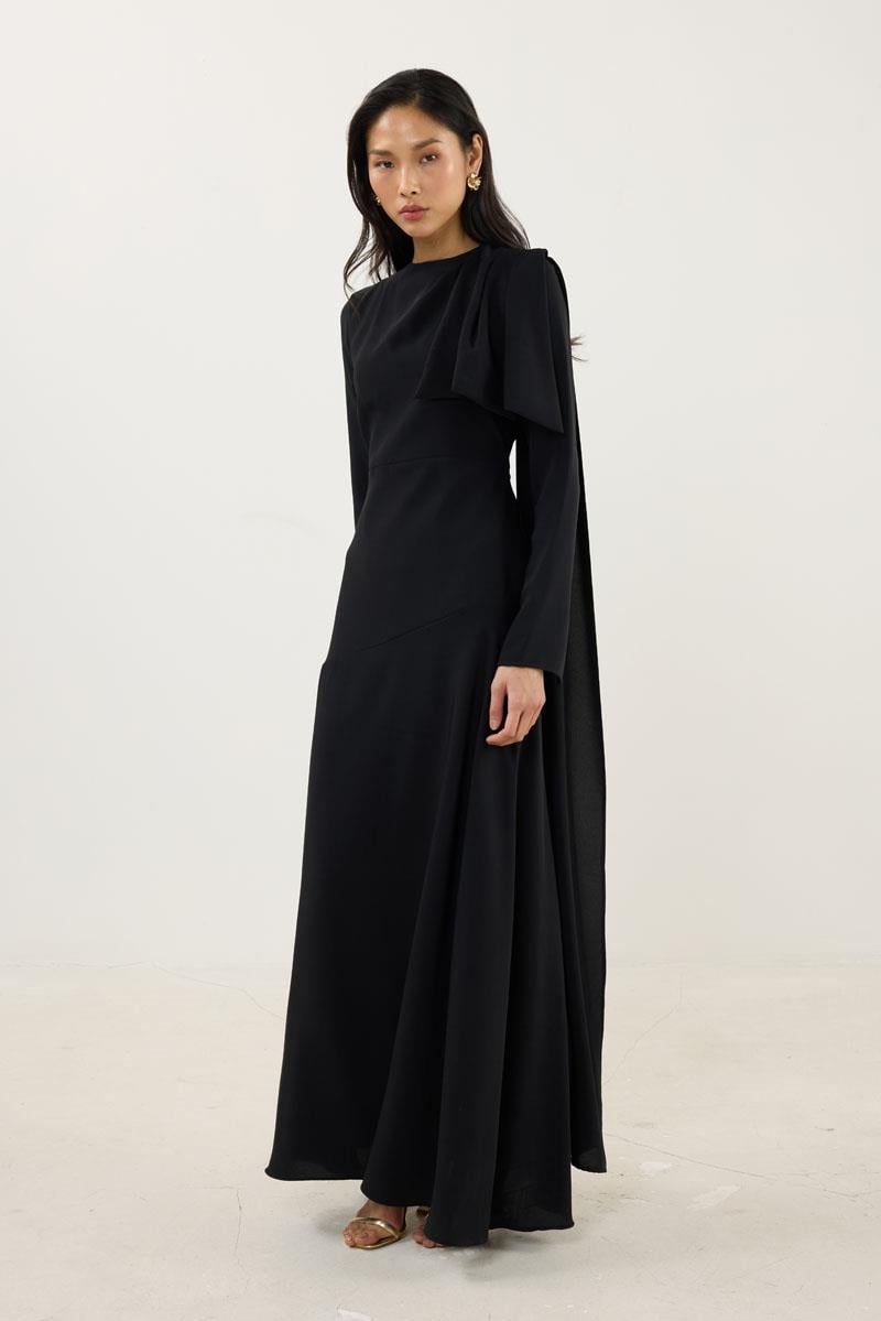 Verev Kesimli Abiye Elbise Siyah