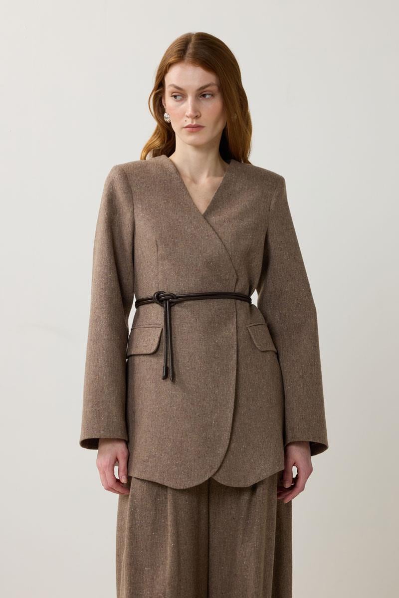 Yün Karışımlı Blazer Ceket Vizon