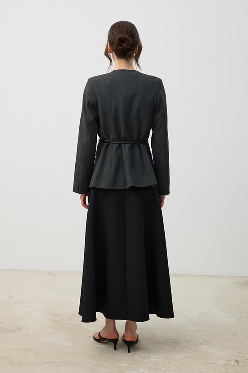 Yuvarlak Yaka Blazer Ceket Antrasit