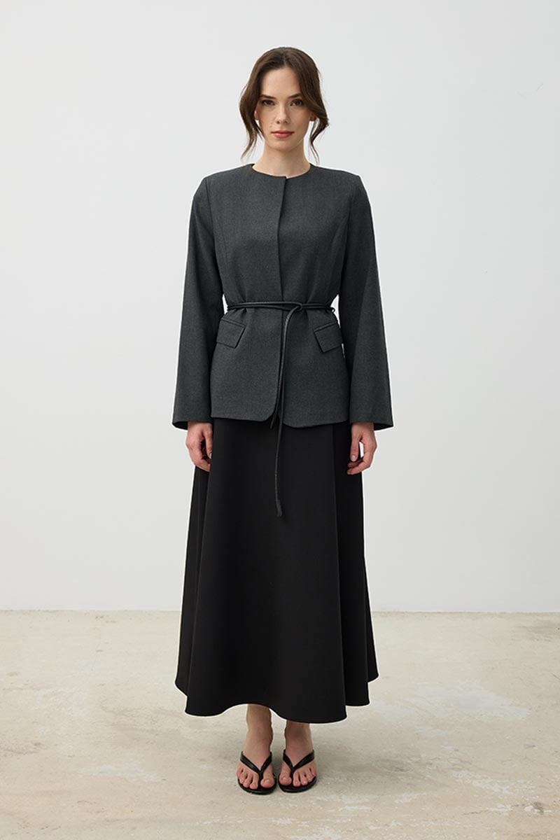 Yuvarlak Yaka Blazer Ceket Antrasit