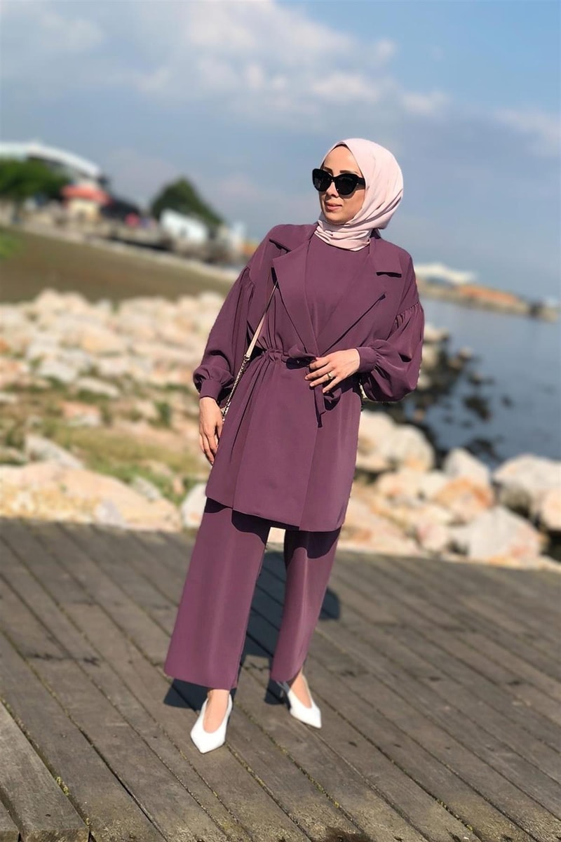 NOIRRE DESİGNTakımTrend Ceket Pantolon İç Tunik Takım Mor
