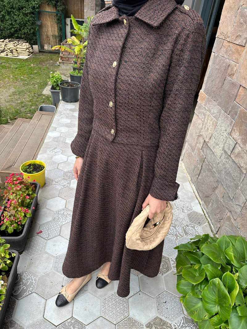NOIRRE DESİGNTakımTüvit Etek Ceket Takım Kahve 