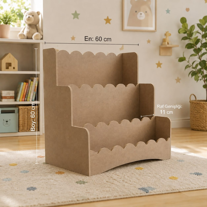 Kitap-01Mdf 60 x 60 cm Kitaplık Rafı Ham MDF