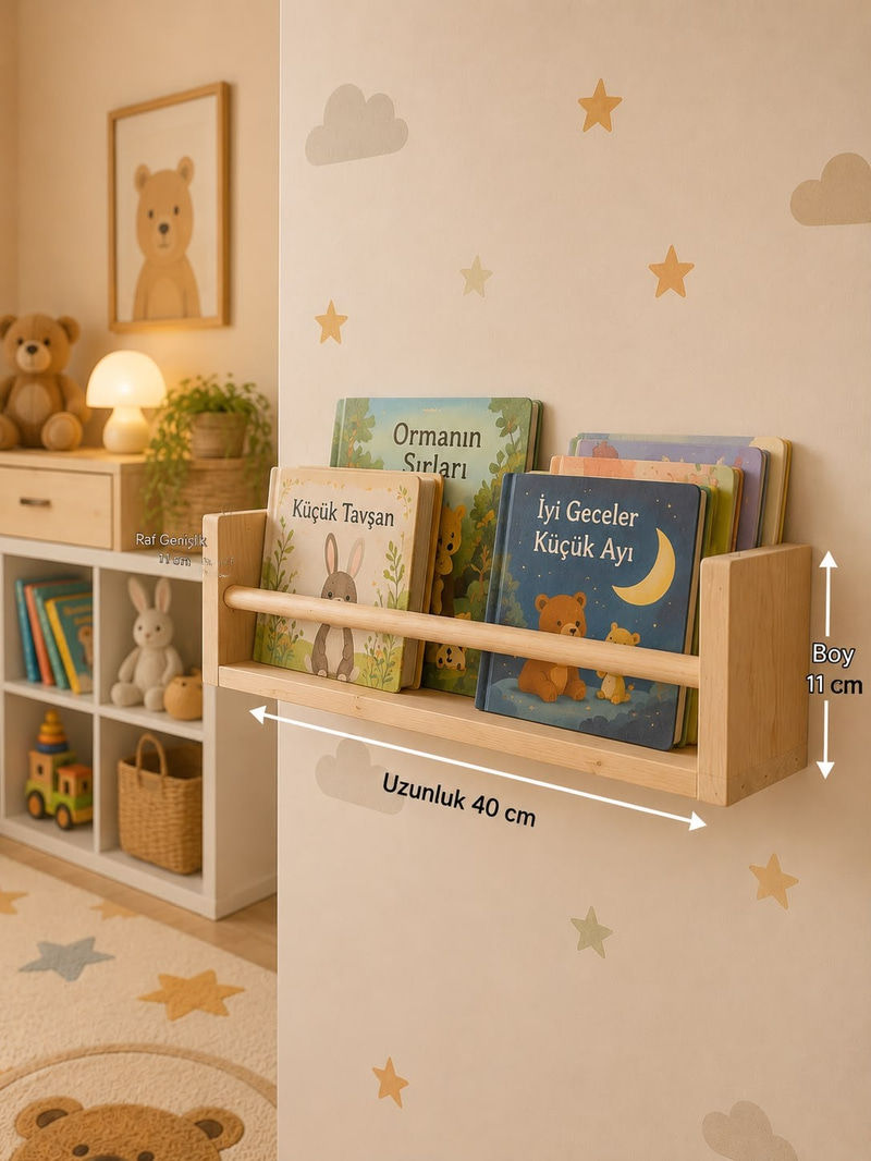 RAF-K2Ahşap 40 x 11 cm Kitaplık Rafı