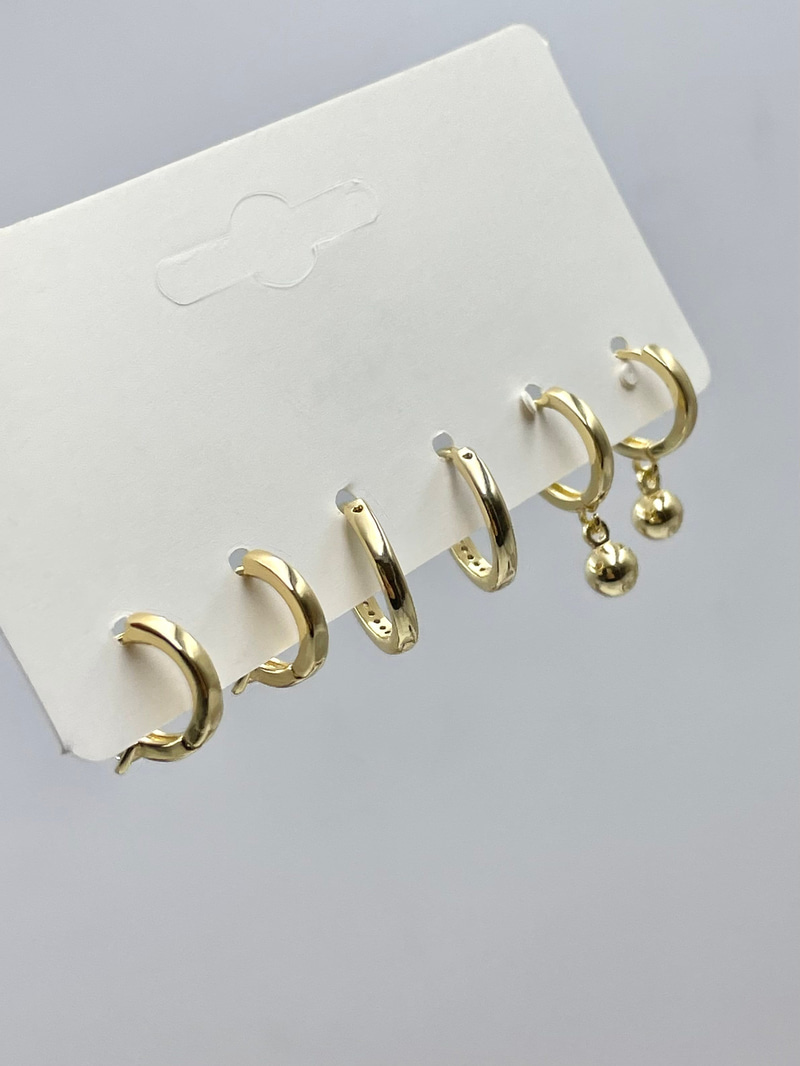 Altın Kaplama Kristal ve Gömme Taşlı Halka Model Altılı Set Küpe Gold