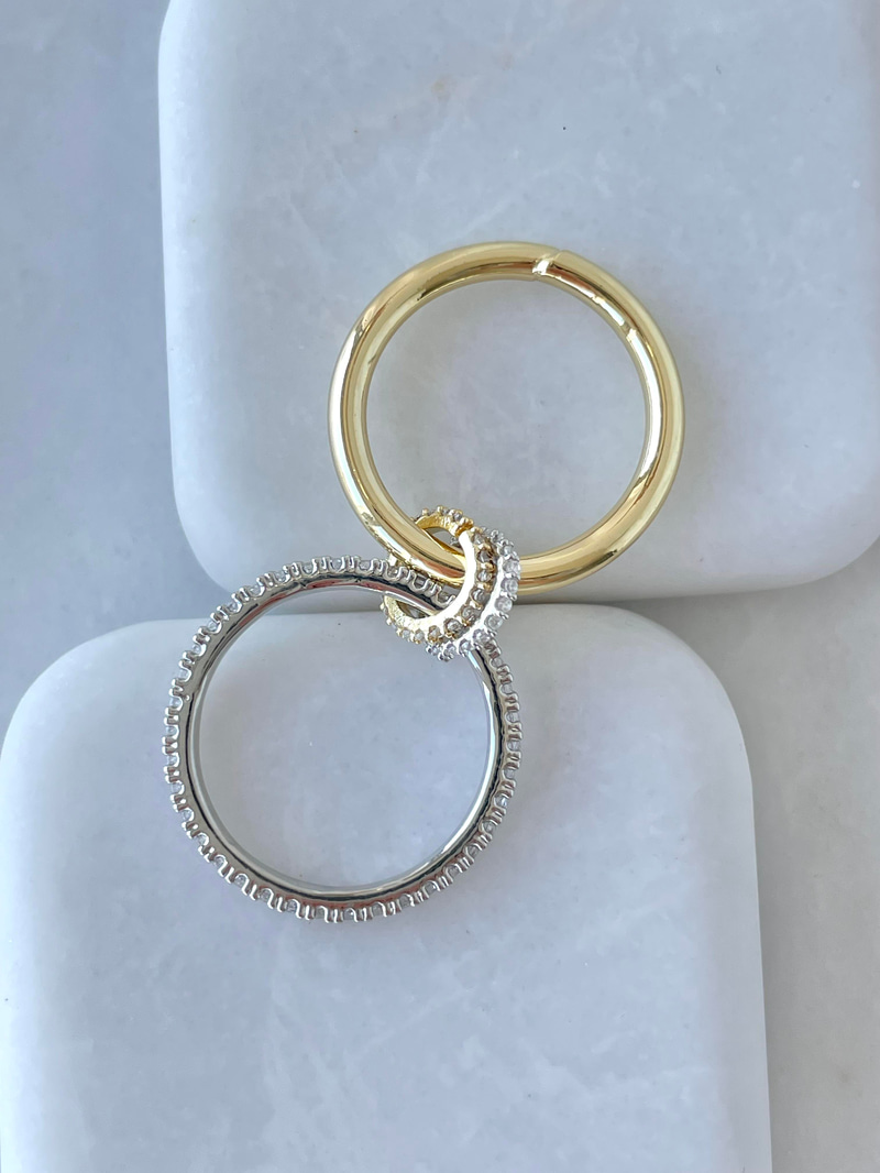 Altın Kaplama Klasik ve Gömme Taşlı Çift Renk Yüzük Gold