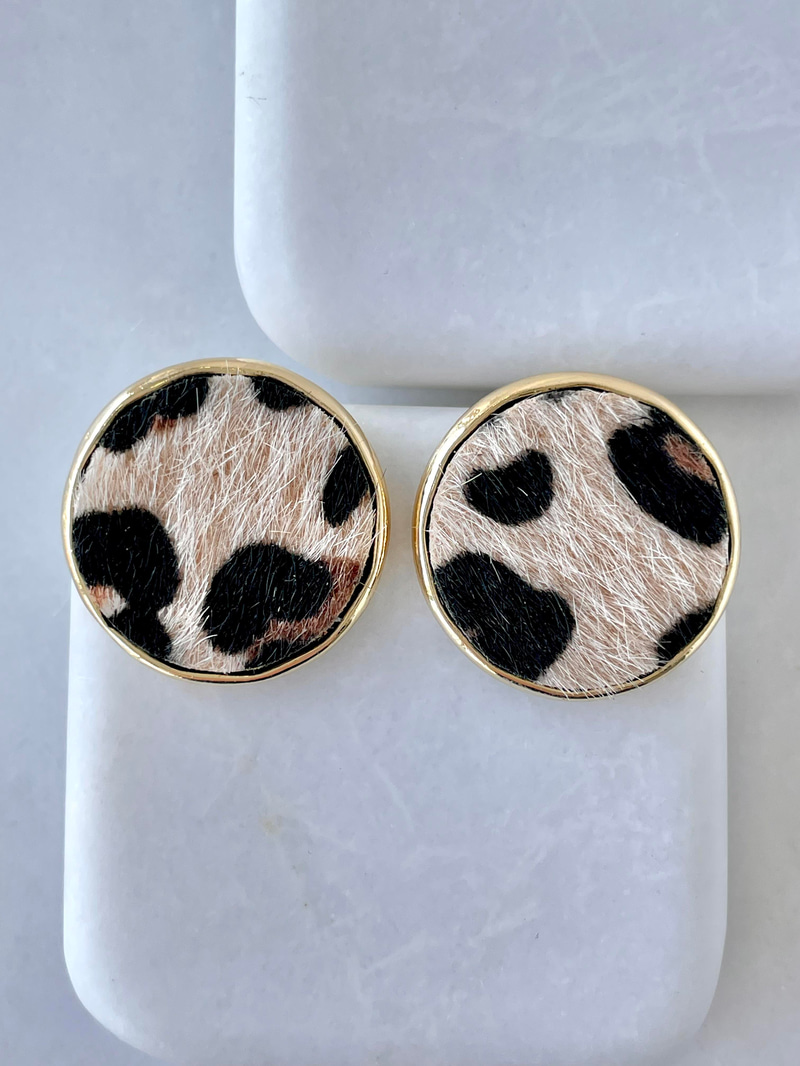 Altın Kaplama Leopar Daire Küpe Gold