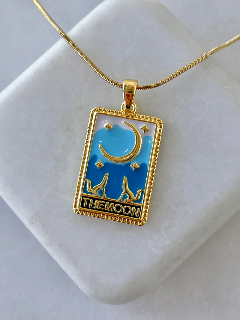 Çelik The Moon Tarot Kartı Kolye