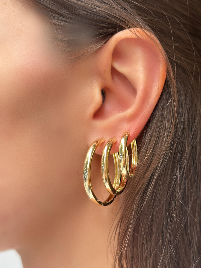 Altın Kaplama Köşeli Basic Halka Küpe 3.4 cm Gold