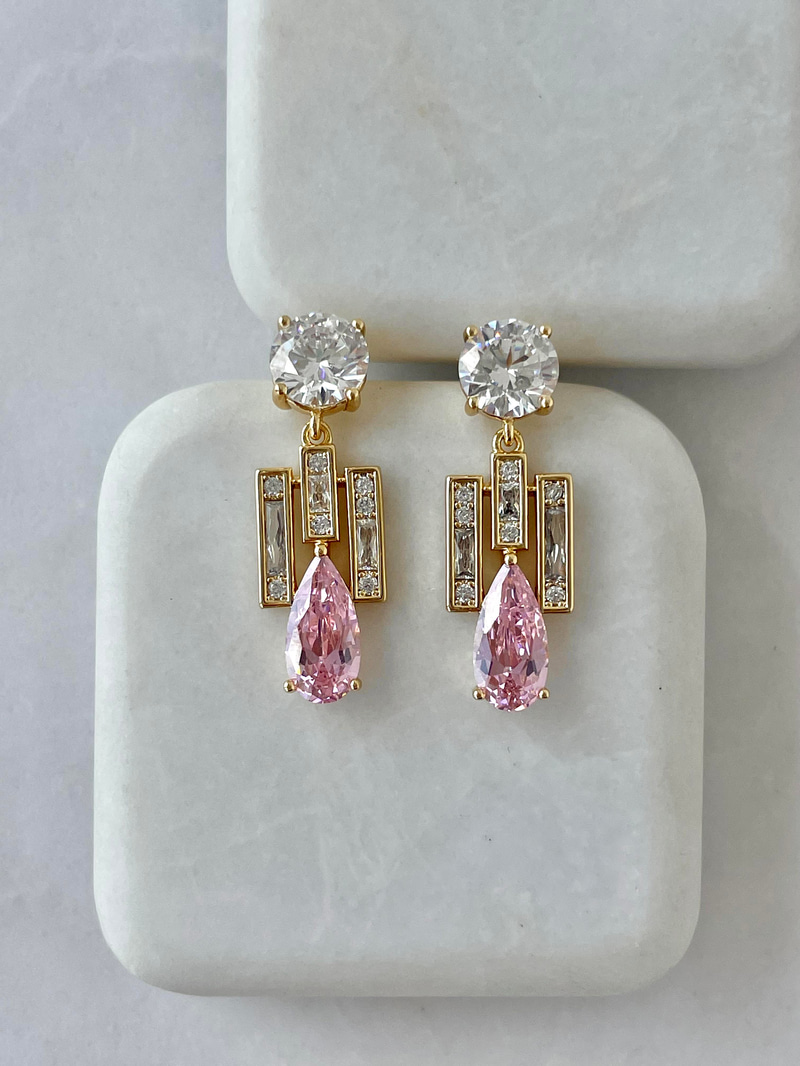 Özel Seri Kristal Taşlı Pembe Küpe