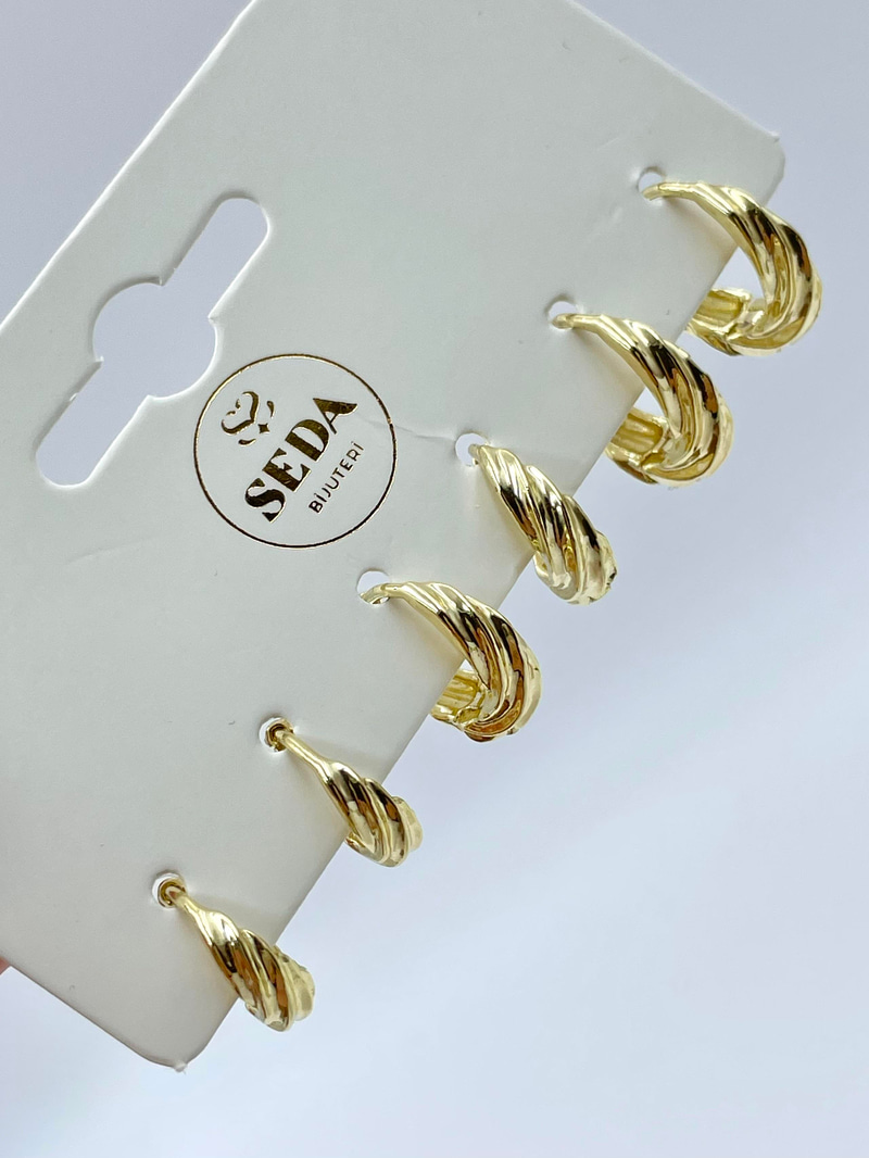 Altın Kaplama Altılı Burgu Model Küpe Seti Gold