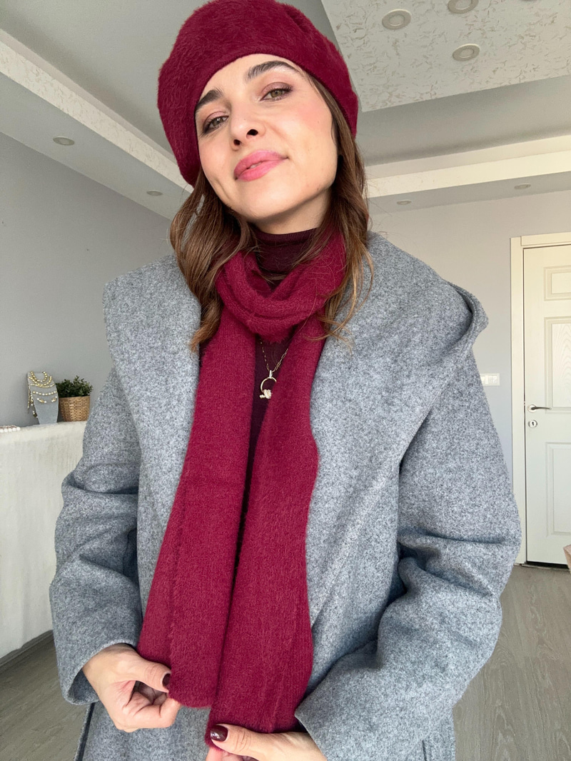 Yumuşak Dokulu Örme Atkı Bordo