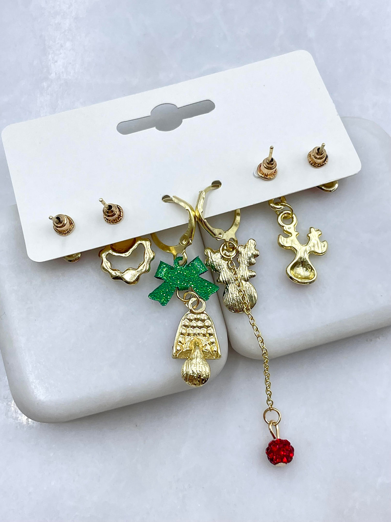 Altın Kaplama Altılı İncili Yılbaşı Temalı Küpe Seti Gold